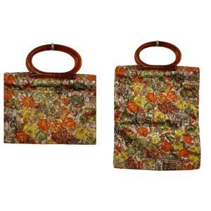 Vintage Ladies Pride Floral Jumbo Tote Resin Handles Convertible Handbag